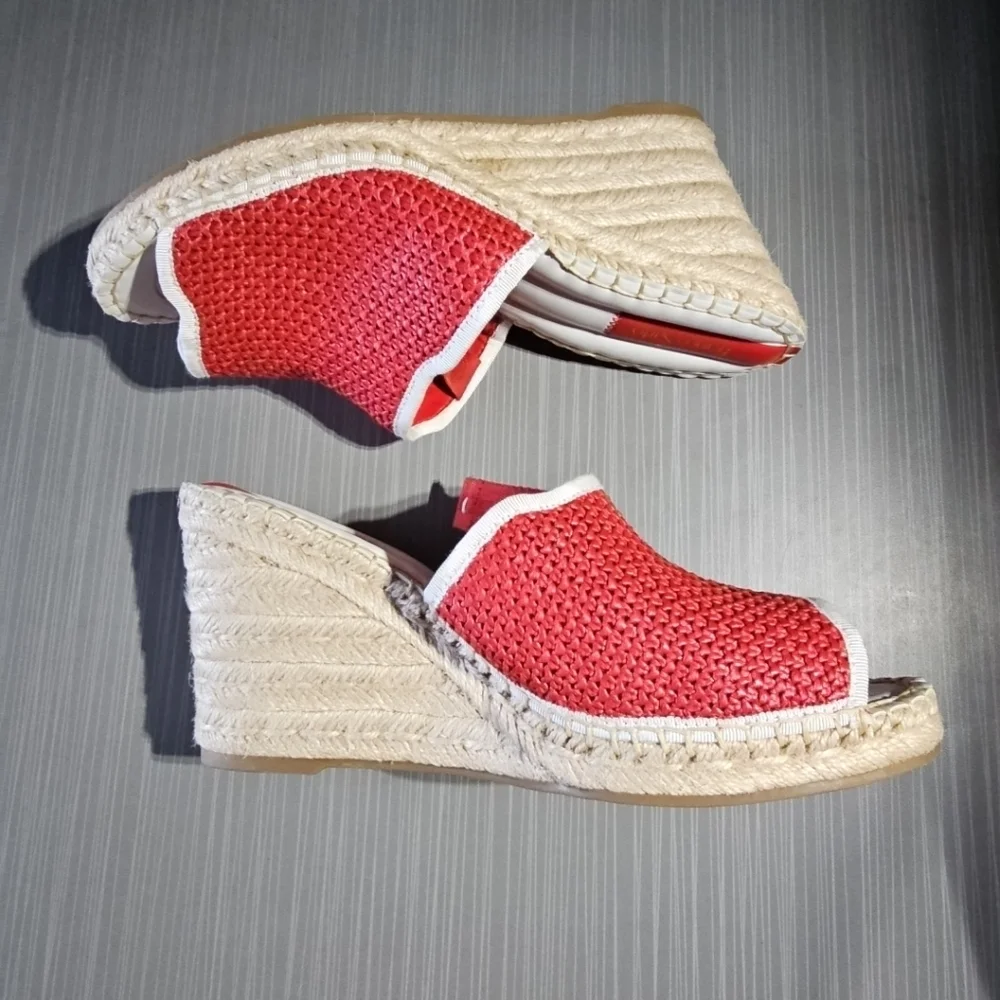 Red Woven Espadrille Wedge Sandals with Ankle Tie